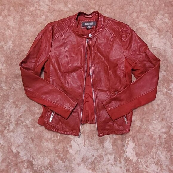 Kenneth Cole Jackets & Blazers - Red faux leather biker jacket #bikerchic
